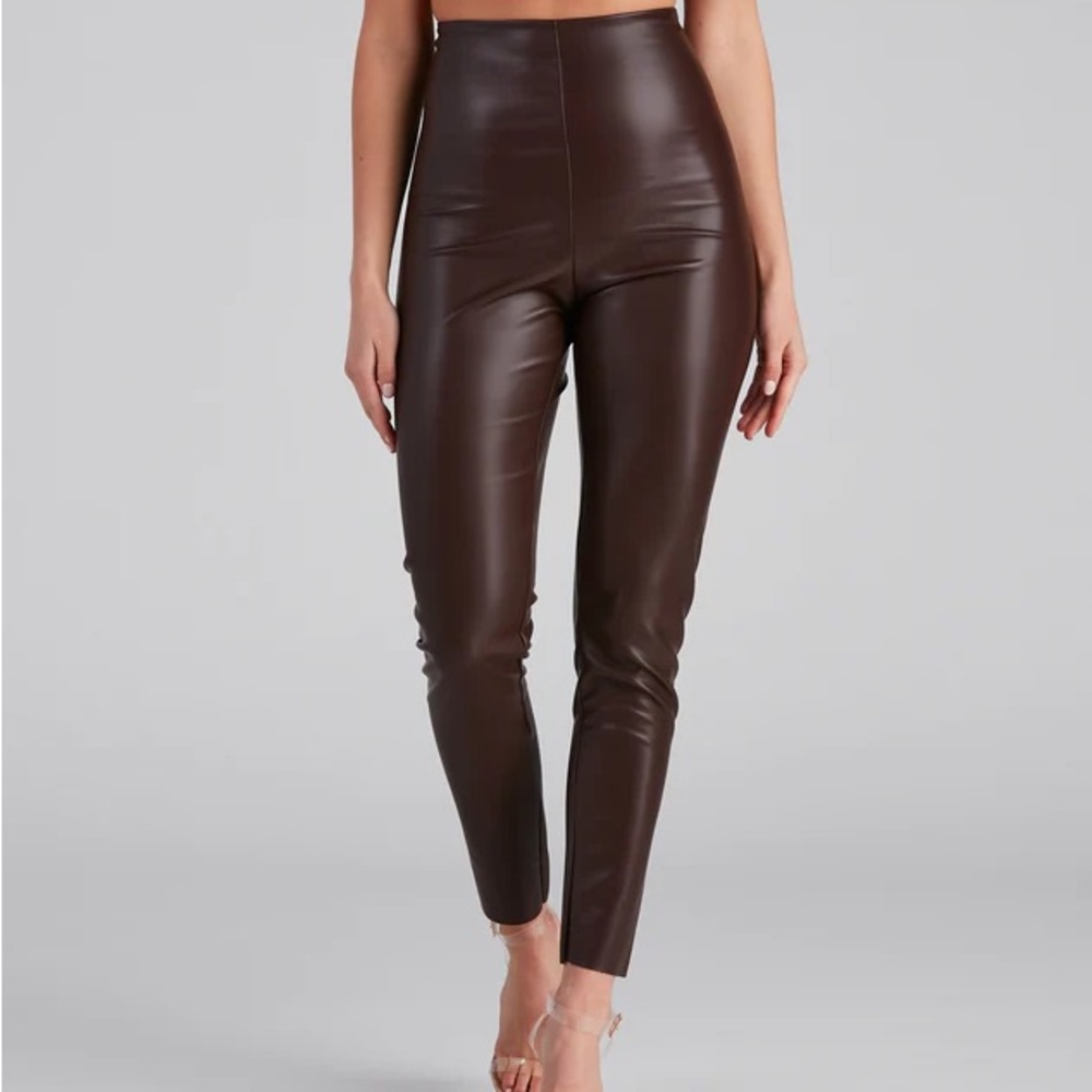 Windsor The One You Want Faux Leather Leggings in brown NWT